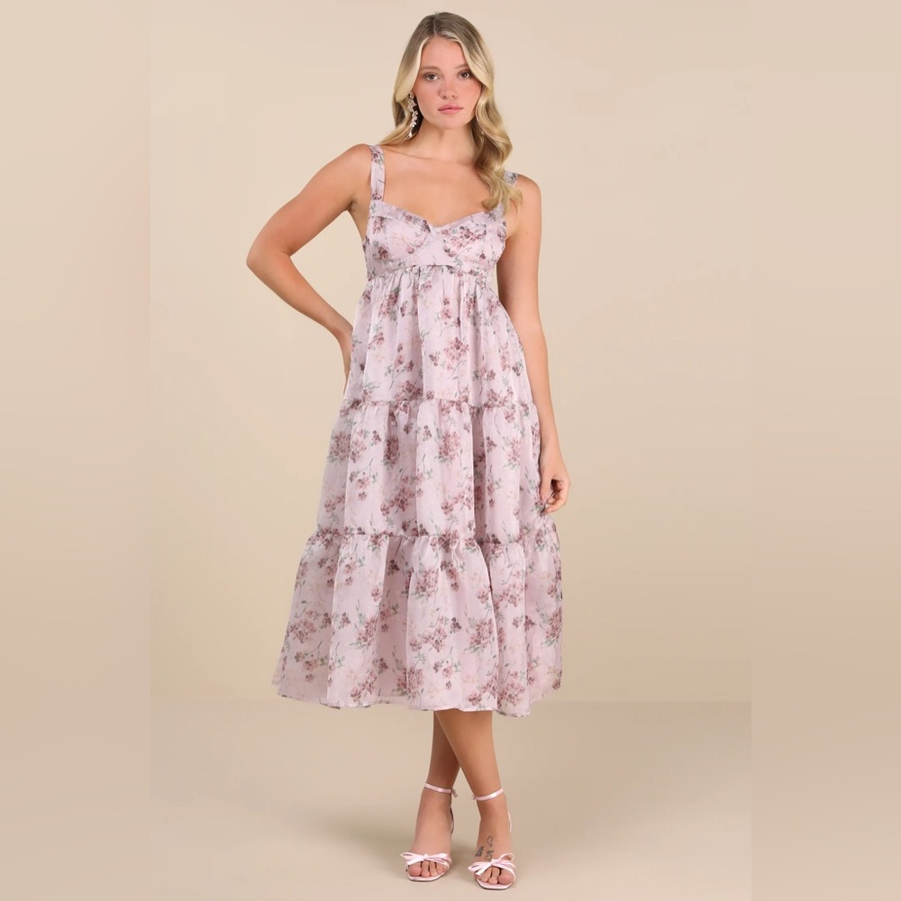 Marvelously Darling Mauve Floral Tiered Backless Midi Dress - XS